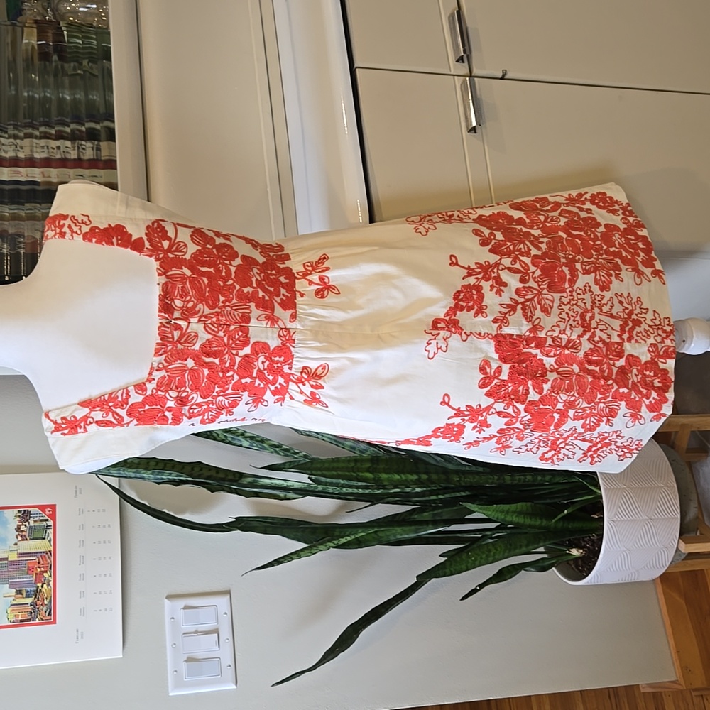 EUC J. Crew Cream/Orange Cotton Dress Size 2 - Picture 2 of 8
